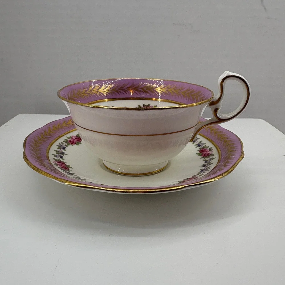 Vintage Aynsley England Teacup Lavender Floral Gold Trim Fine Bone China Tea Cup